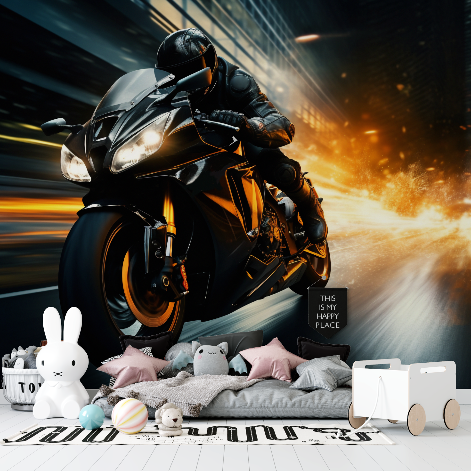 Papier peint moto de course nuit tapisserie garcon