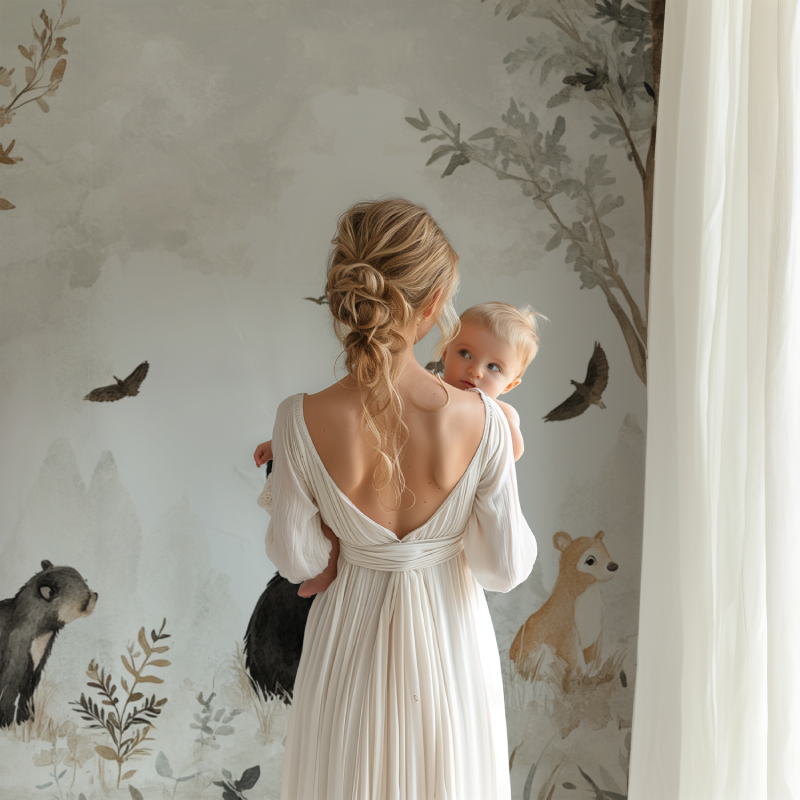 Papier peint panda et amis de la foret bb123