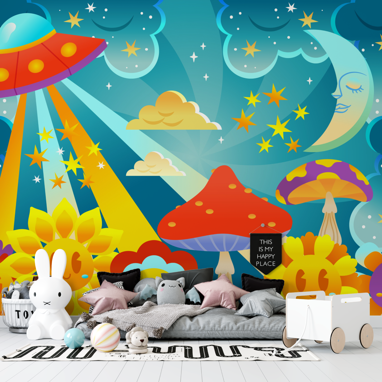 Papier peint espace multicolore tapisserie garcon