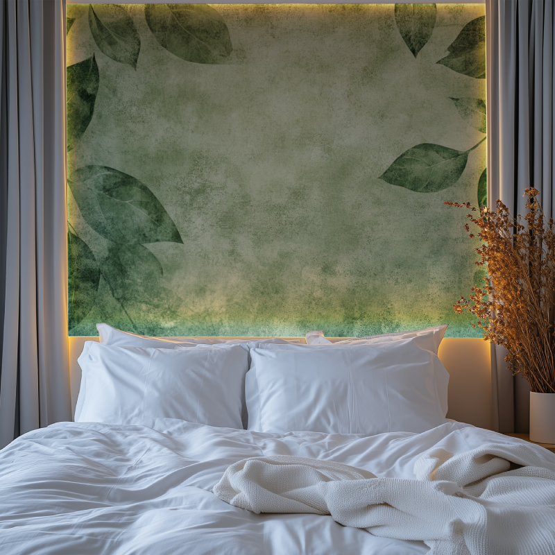 Papier peint vintage vert feuilles chambre premium