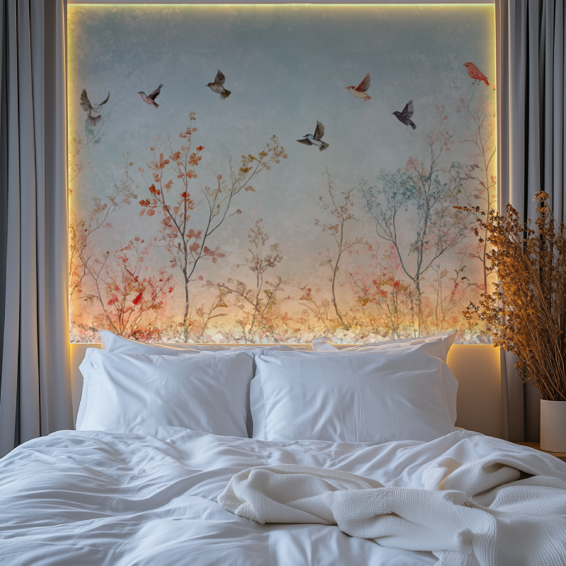 Papier peint arbre et oiseaux chambre premium