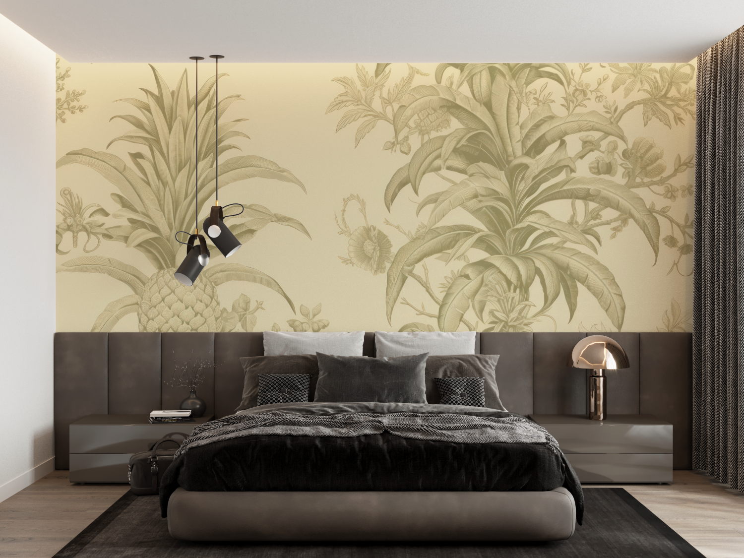 Papier Peint Toile De Jouy Ananas Jaune - panoramique-mur