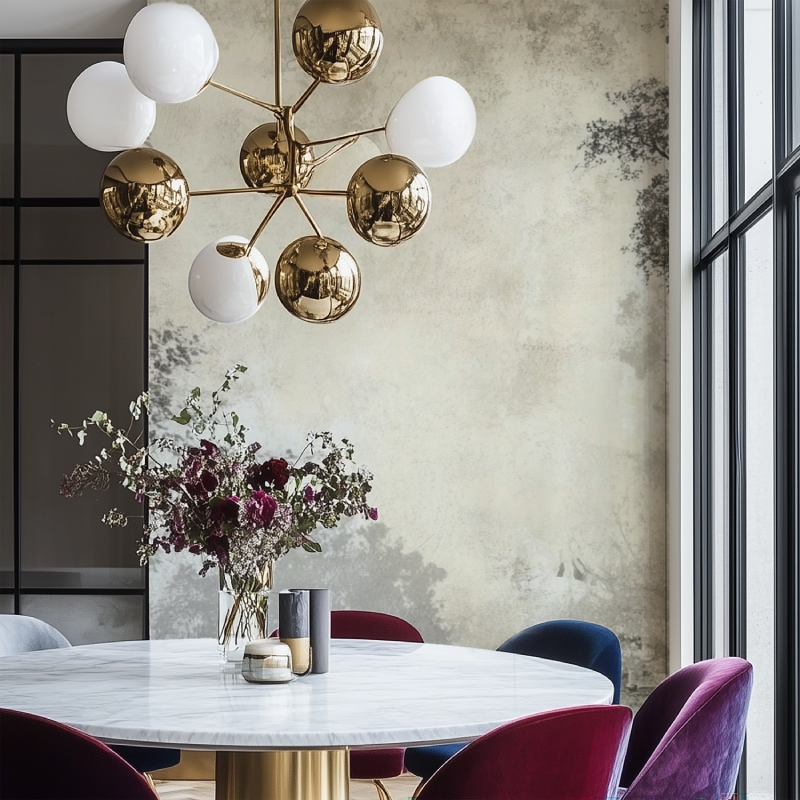 Papier peint vintage gravure salon chaise