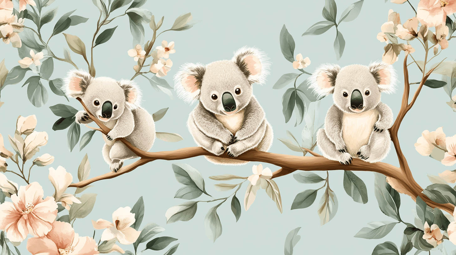 Papier Peint Koala Sur Une Balançoire Florale