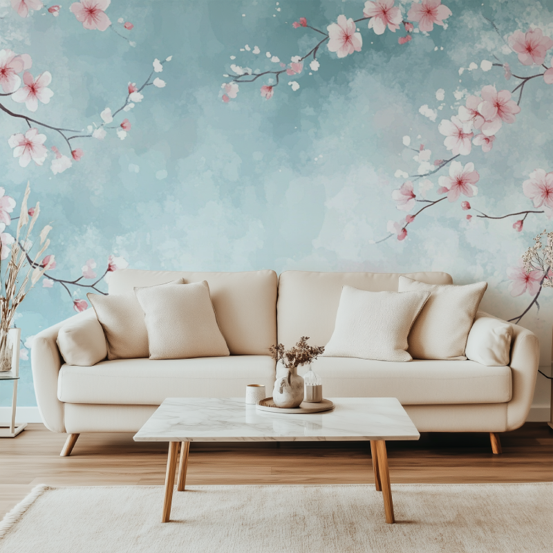 Papier peint fleur cerisier canape simple