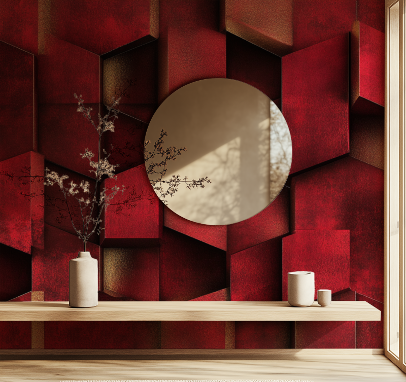 Papier peint vintage rubis kube miroir