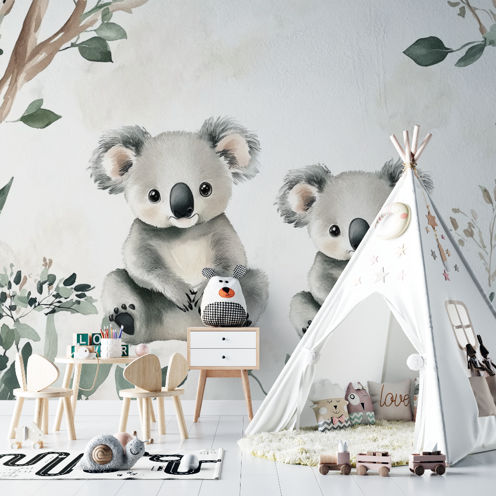 Papier peint koala et matin calin chambre bebe