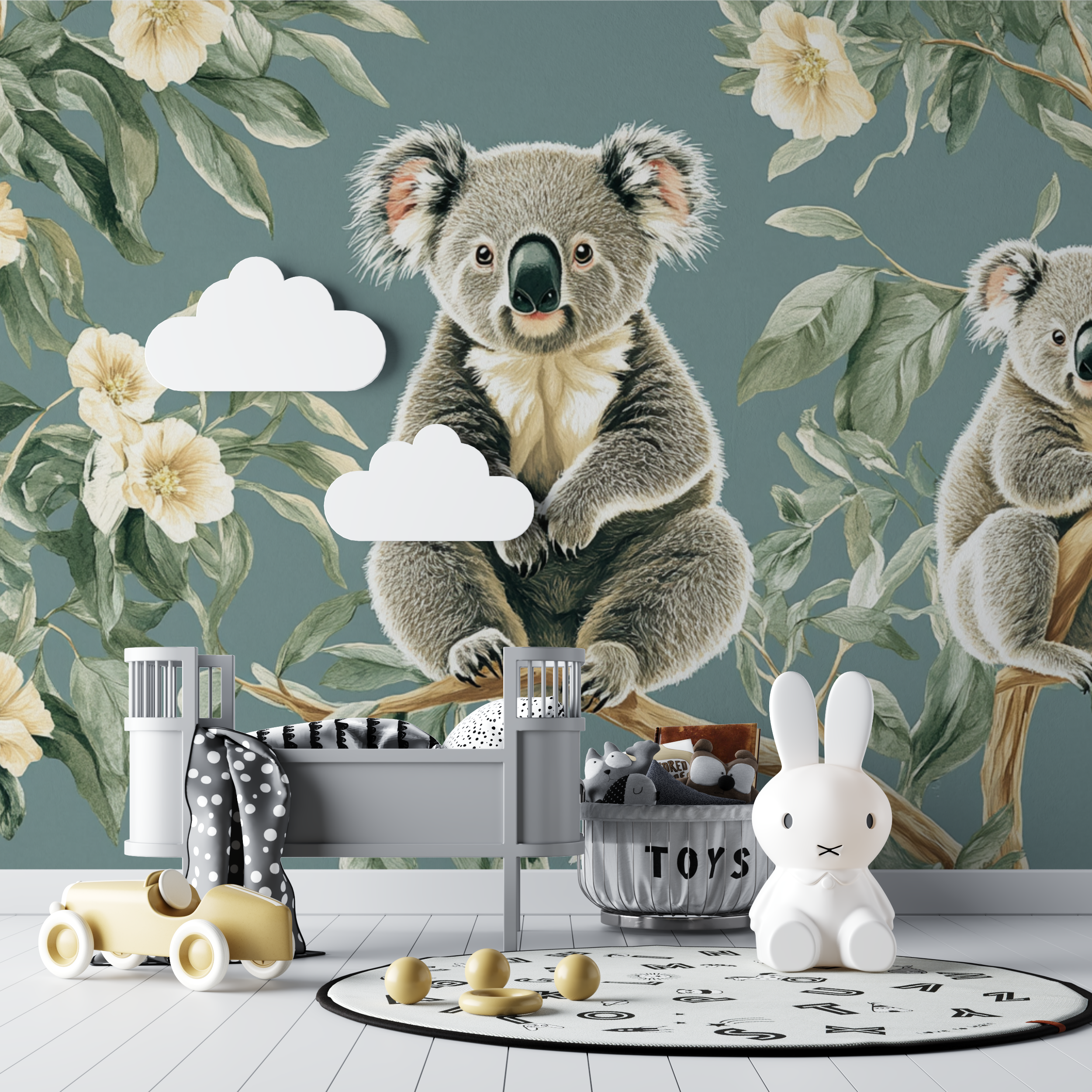 Papier peint koala dans une foret magique bebe tipi