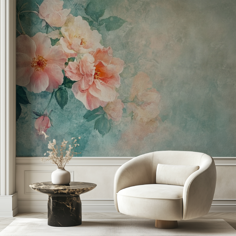 Papier peint vintage flowers chaise tendance