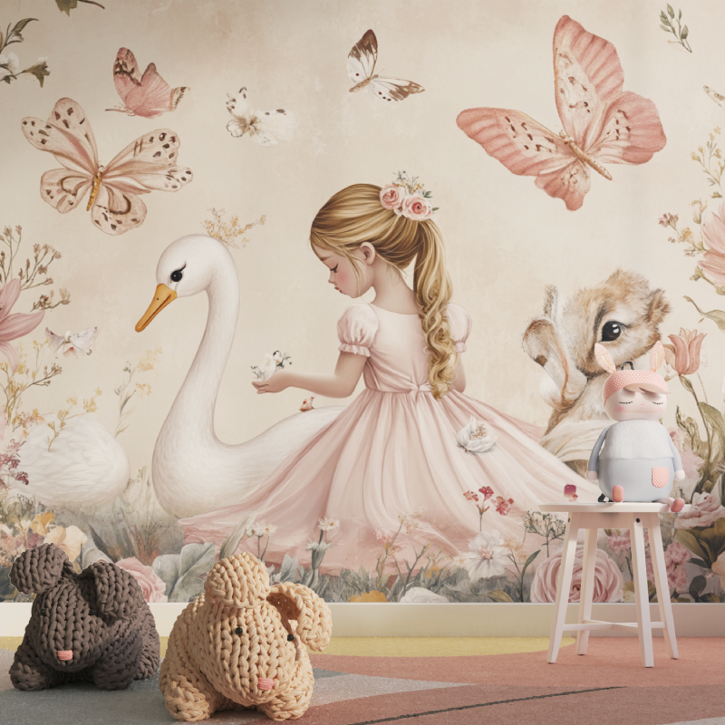 Papier peint princesse et ses amis tapisserie pour fille