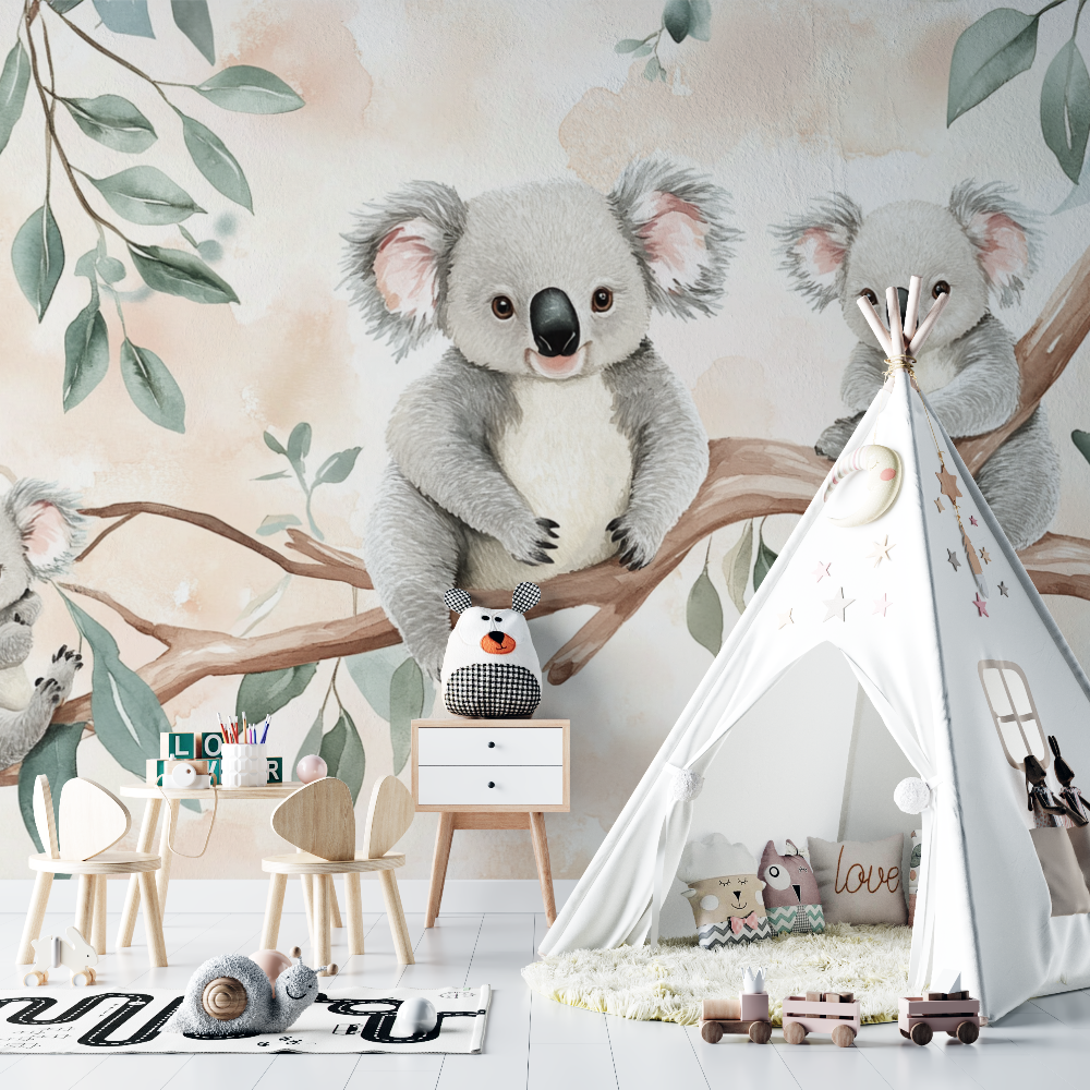Papier peint koala et rosee du matin chambre bebe