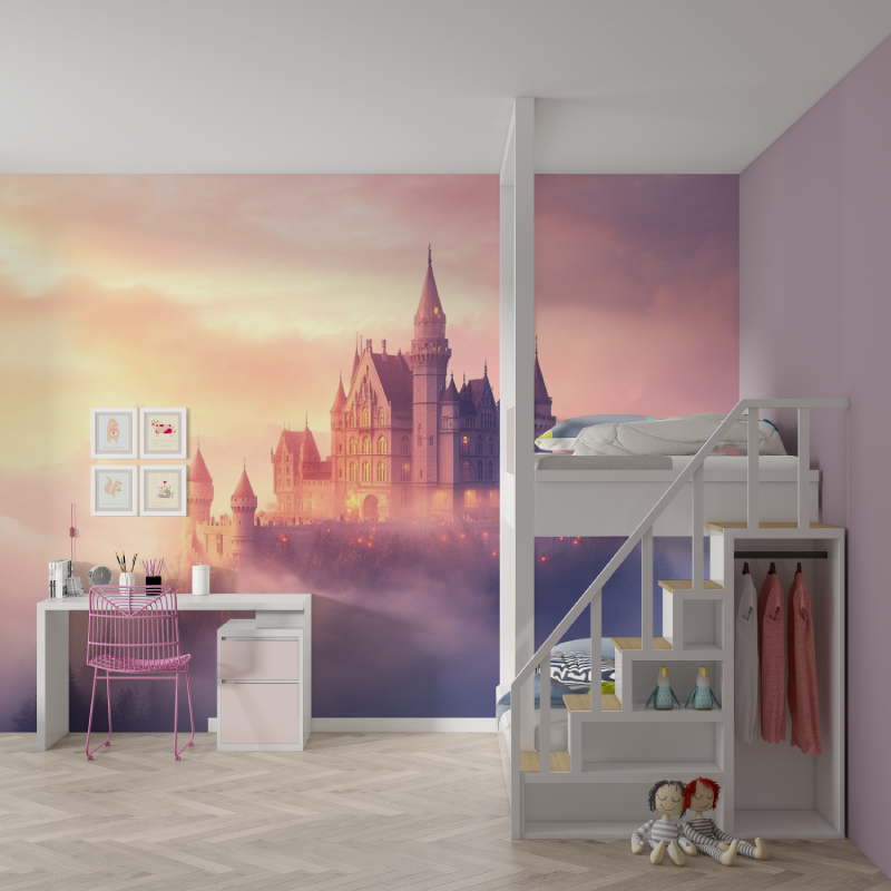Papier peint princesse chateau mirage mur chambre fille