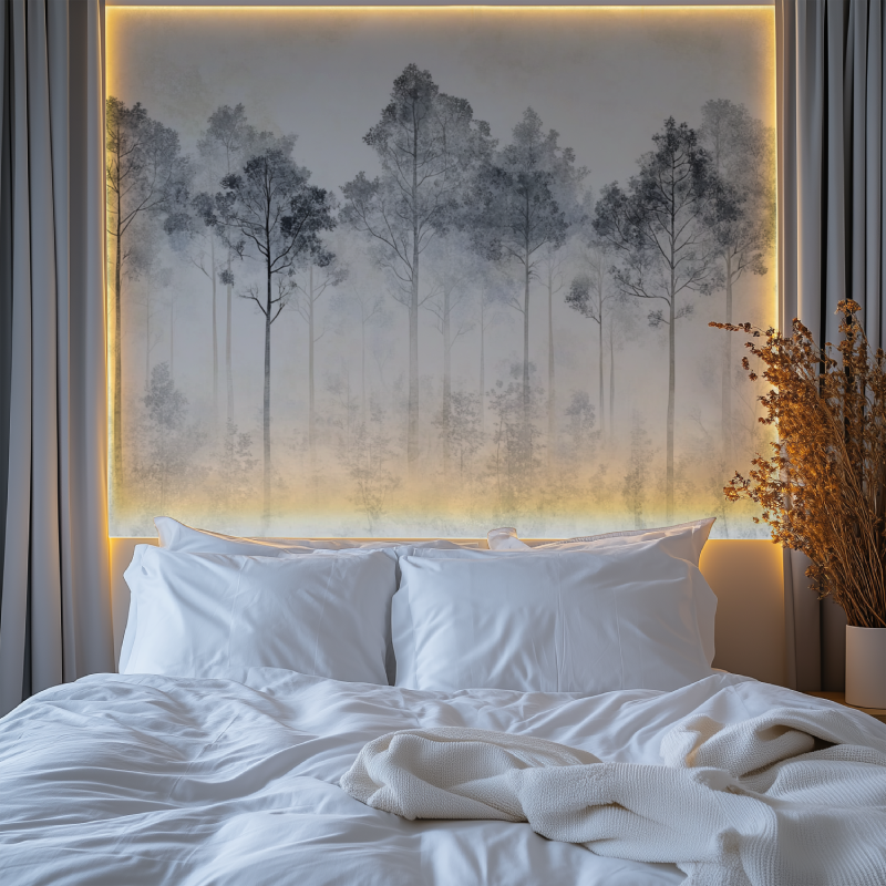 Papier peint arbre gris chambre premium