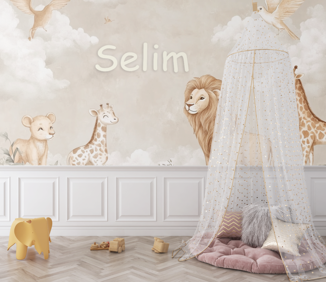 Papier peint prenom beige bebe