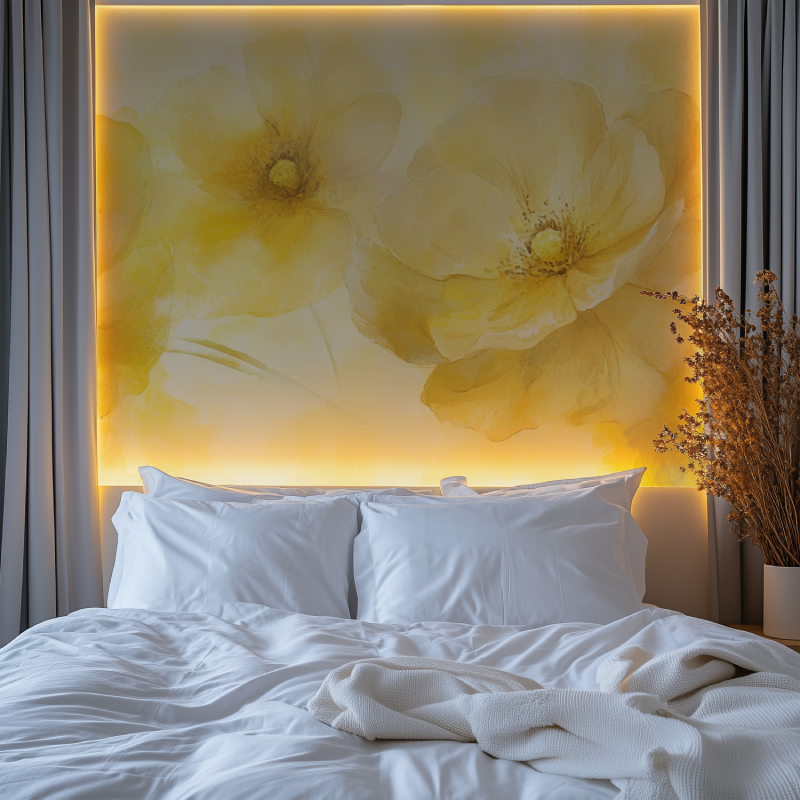 Papier peint vintage jaune fleurs chambre tendanc