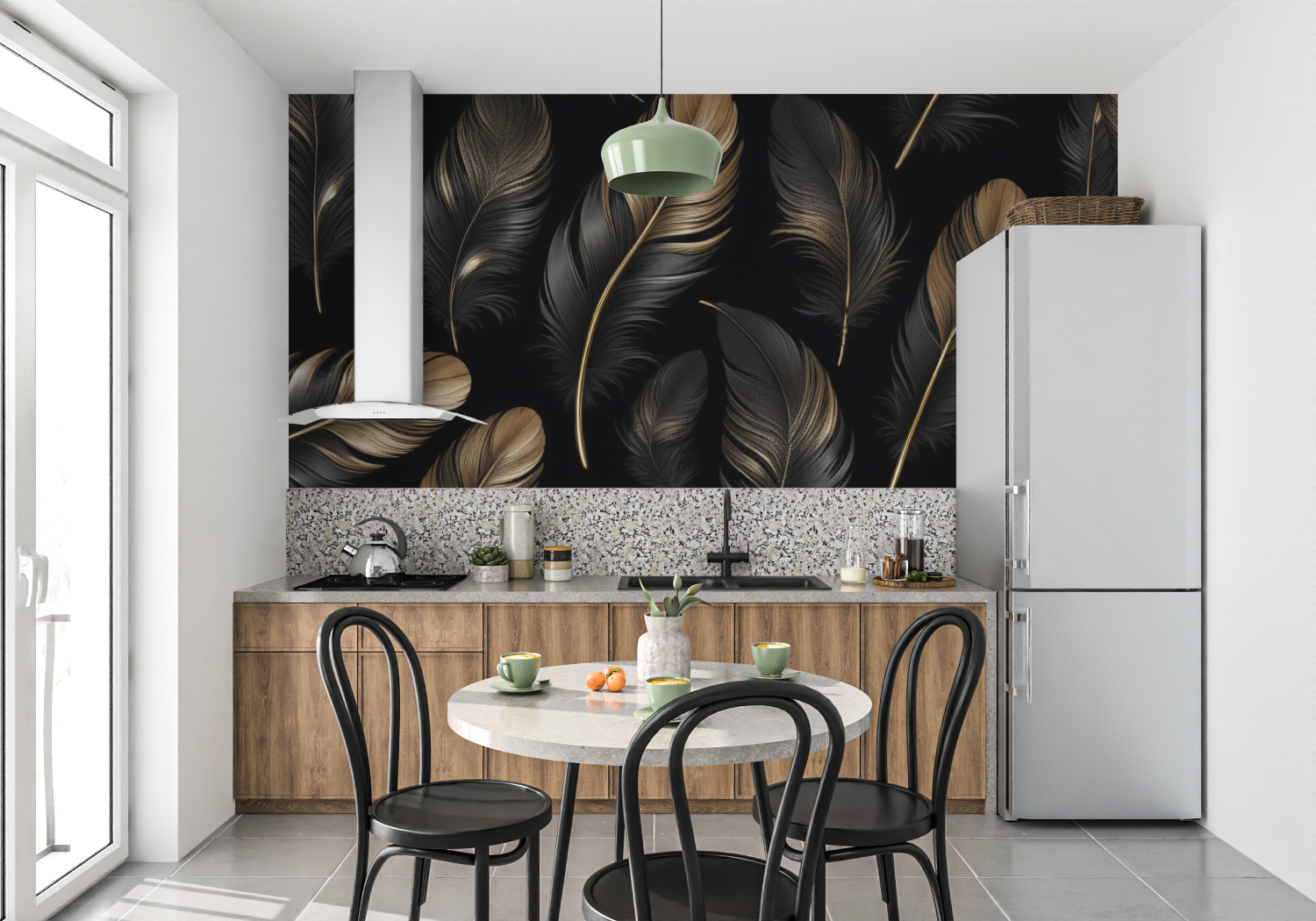 Papier Peint Motif Plume Doré - tendance mur