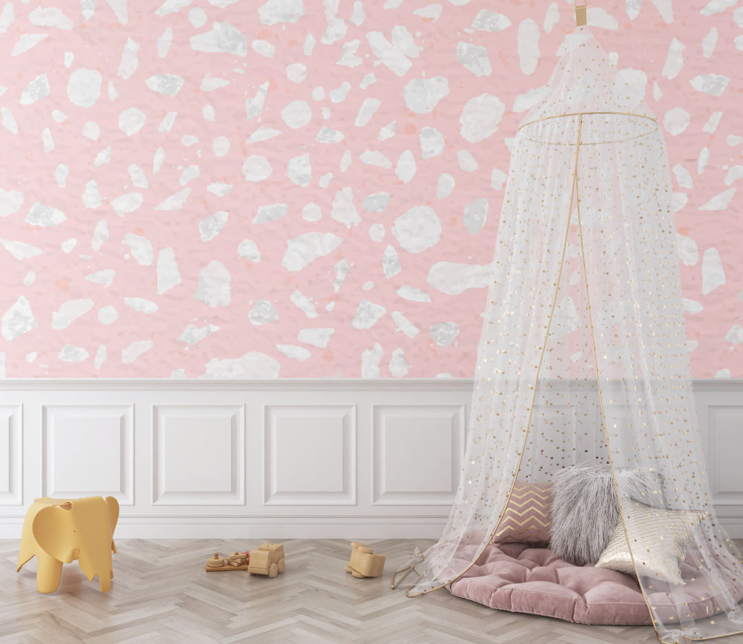 Papier peint design rose pour bébé - chambre bébé