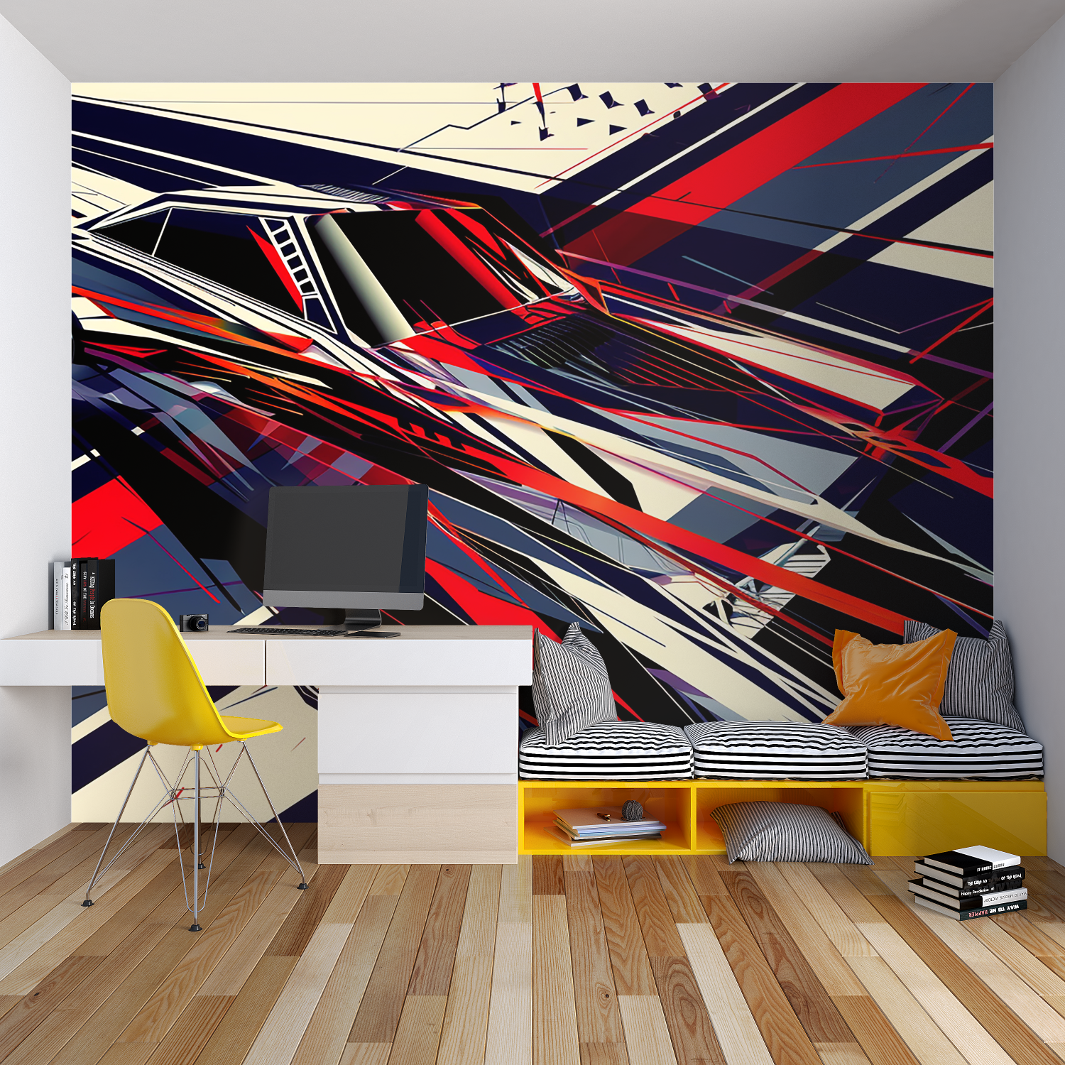 Papier peint deco voiture de sport chambre garcon lit