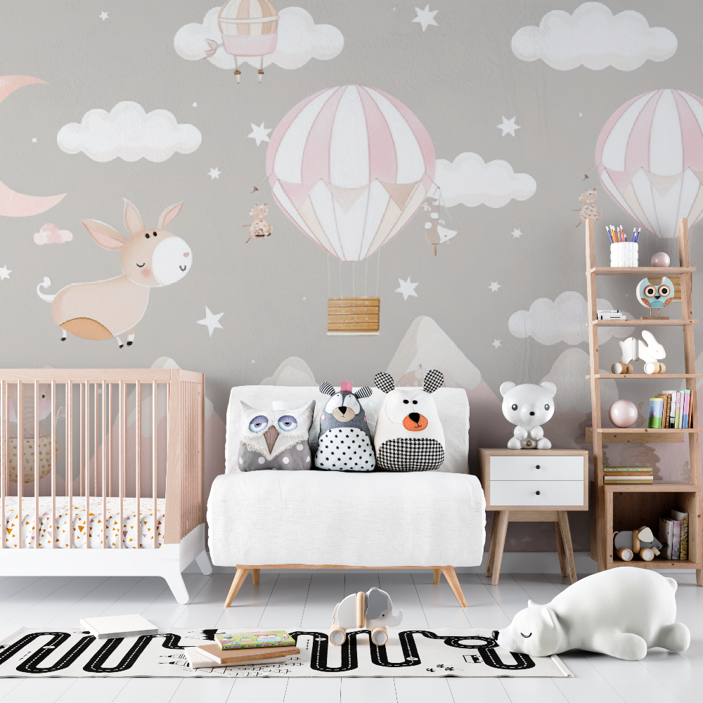 Papier peint montagnes roses bébé - chambre bébé