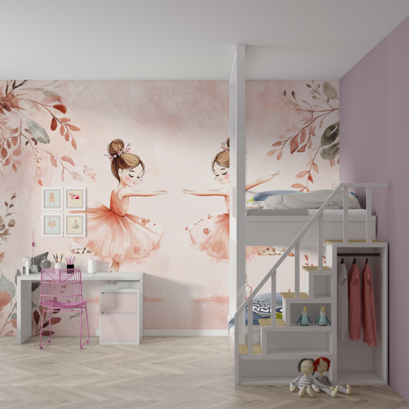 Papier peint princesse duo ballerine mur chambre fille