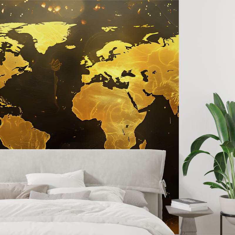 Papier peint carte du monde noir et or tapisserie tendance