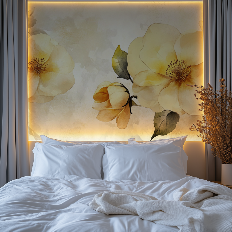 Papier peint fleur jaune chambre tendanc