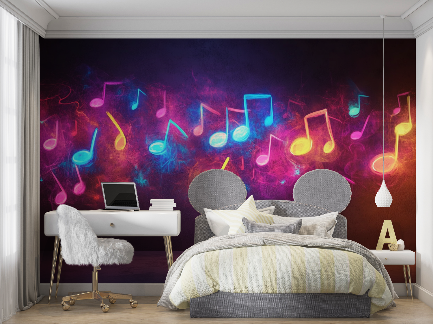 Papier peint motif notes mur chambre panoramique