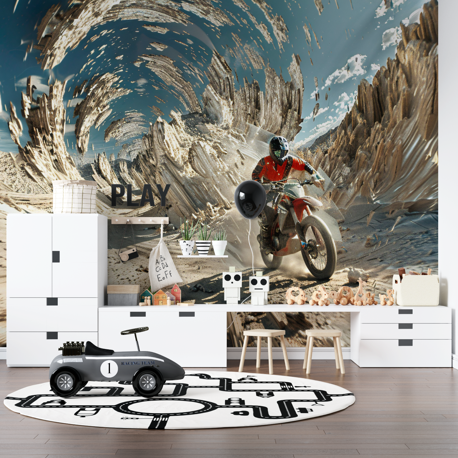 Papier peint moto cross trompe l oeil pano anime