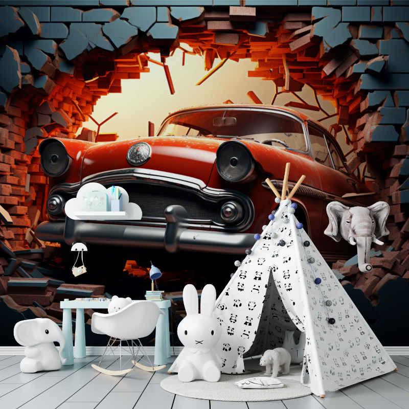 Papier peint chambre de garcon voiture tapisserie murs