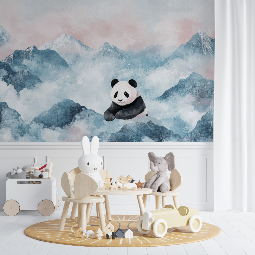 Papier peint panda et montagnes douces chambre de bebe