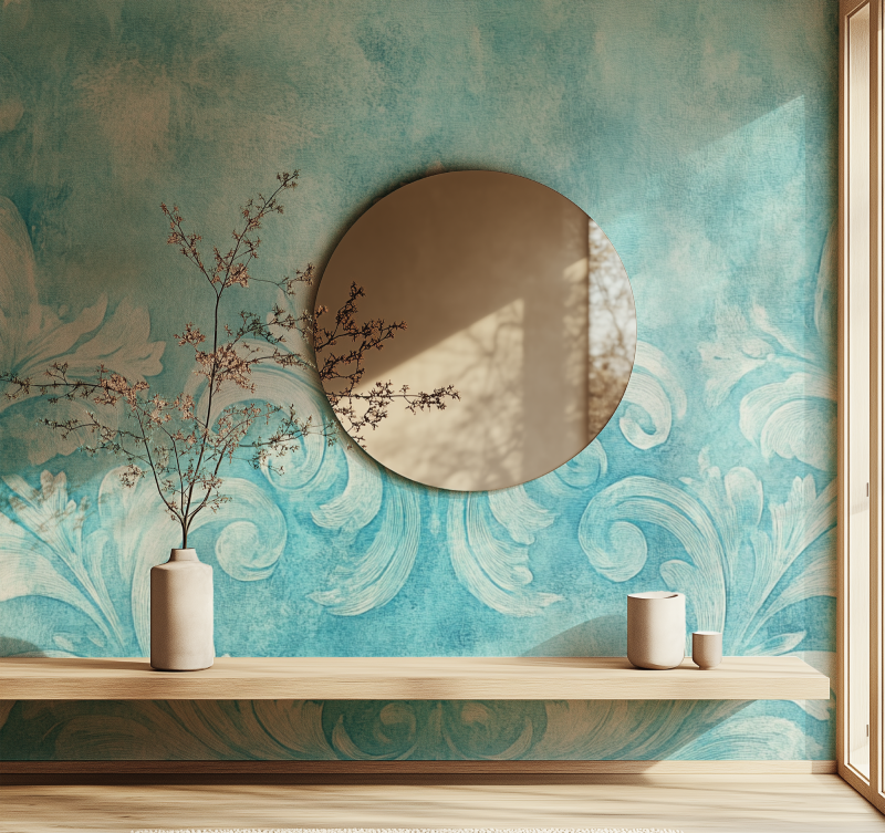 Papier peint vintage turquoise miroir