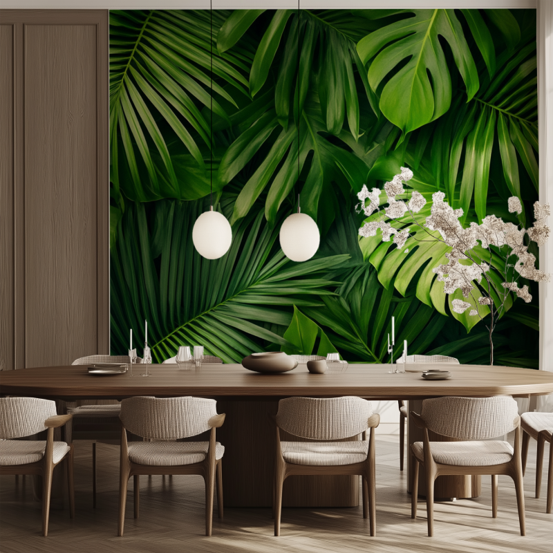 Papier peint fleur de palmier salle manger tendance