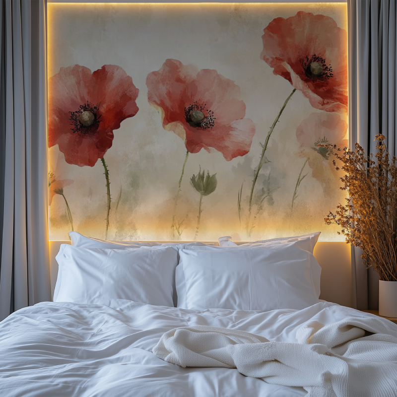 Papier peint vintage fleurs rouges chambre premium