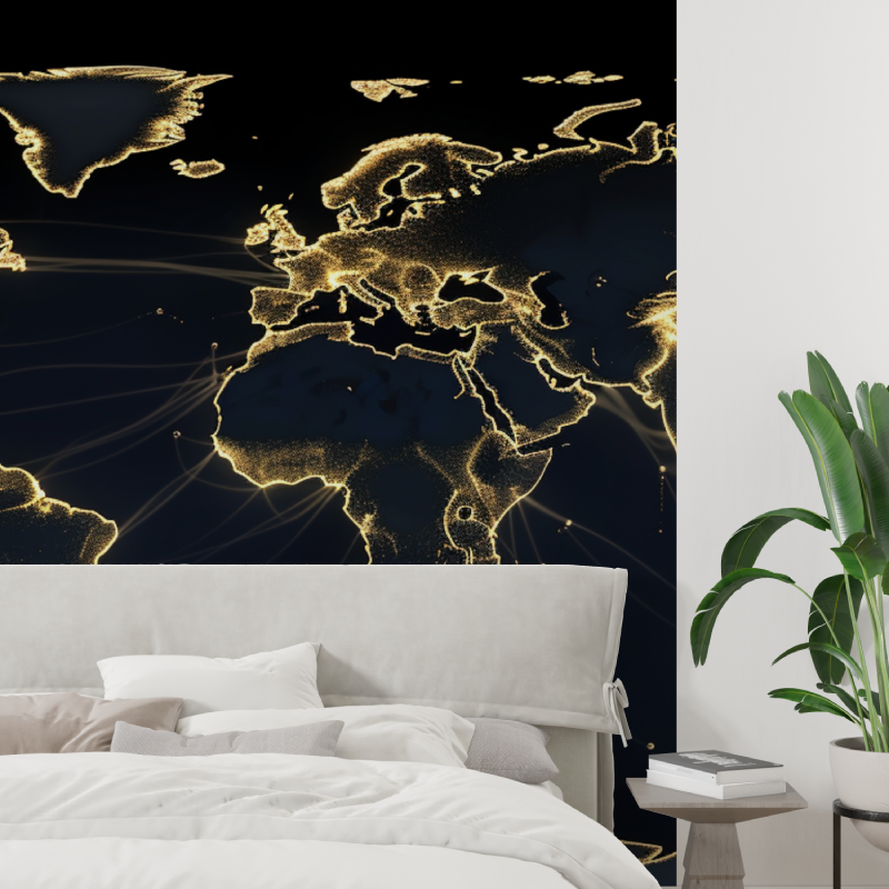 Papier peint carte du monde noir et dore tapisserie tendance