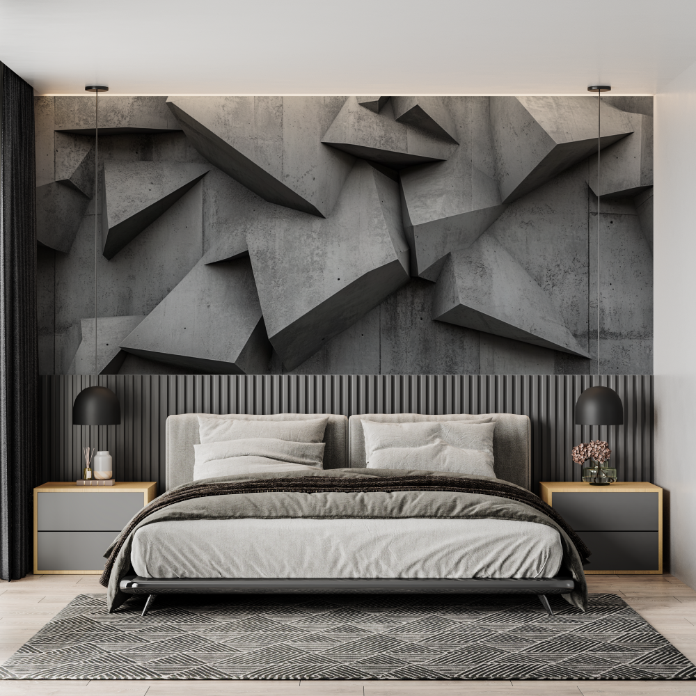 Papier peint 3d gris trompe loeil chambre adulte tendance