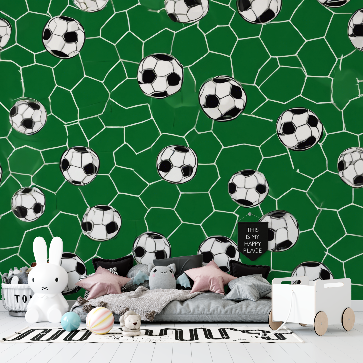 Papiers peint vert ballon de foot tapisserie garcon