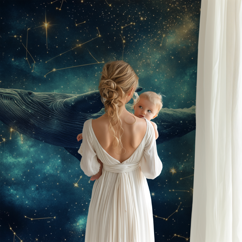 Papier peint marin cachalot et etoiles bb123