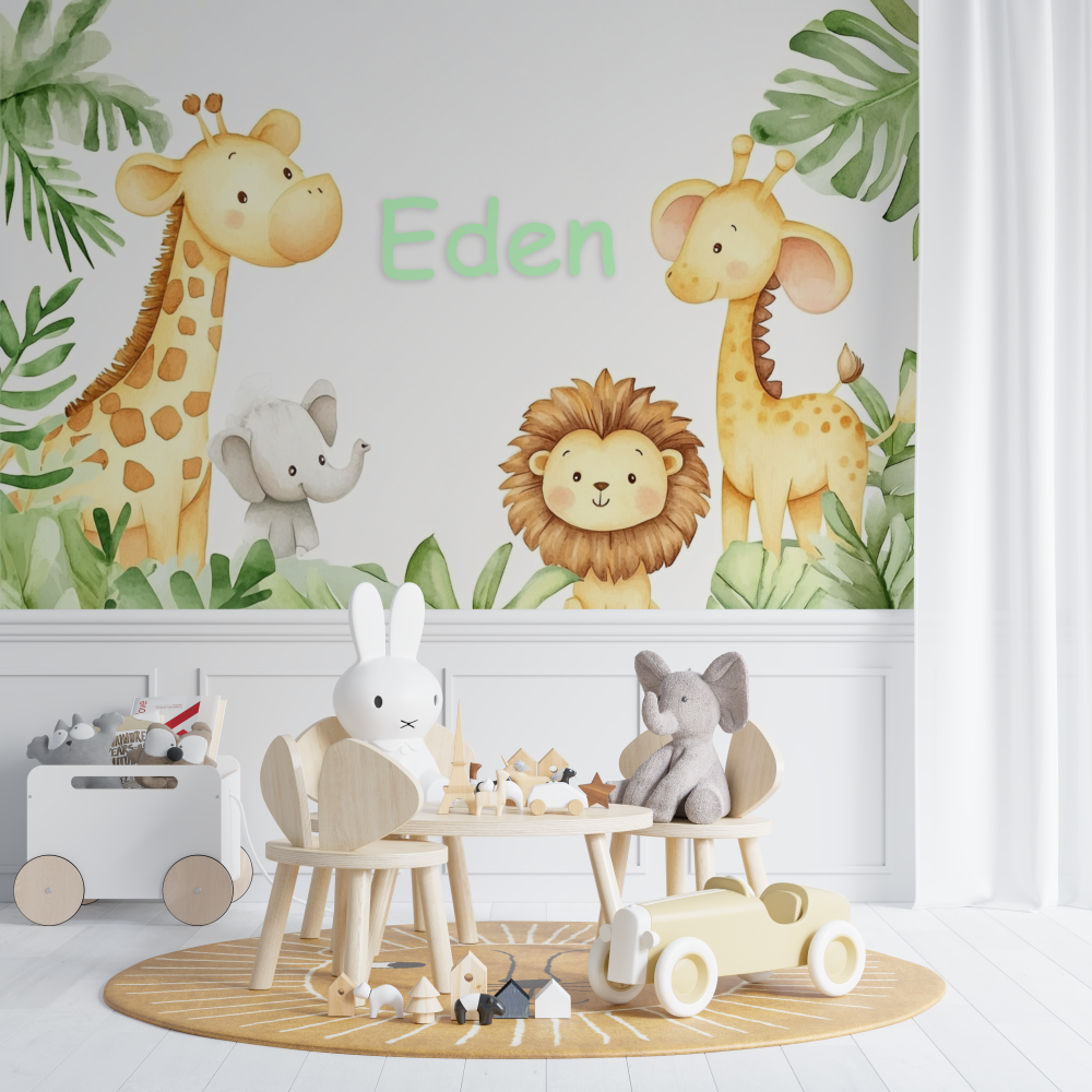 Papier peint prenom animaux jungle chambre de bebe