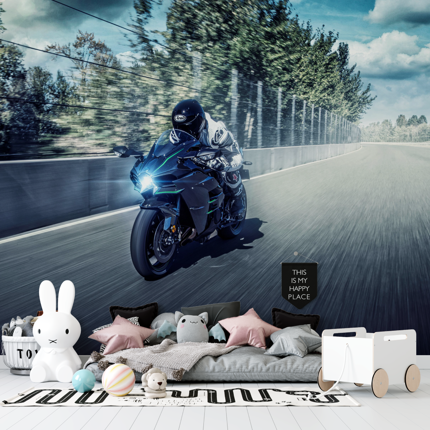 Papier peint moto kawasaki course tapisserie garcon