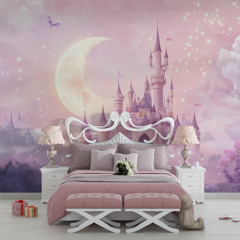 Papier peint princesse lune et chateau chambre filles