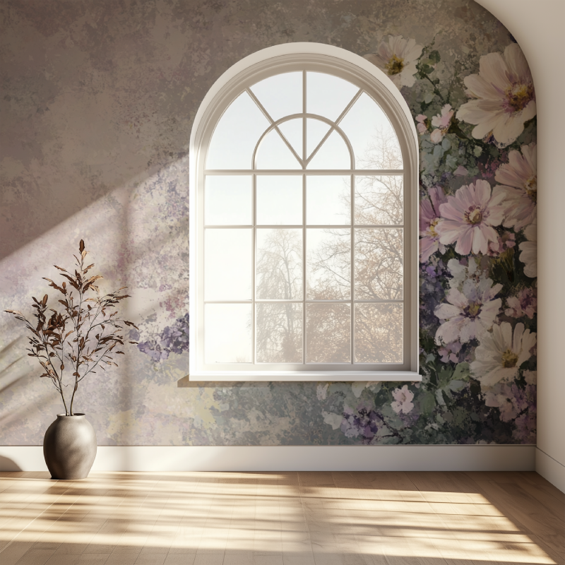 Papier peint fleur cottage fenetre papier