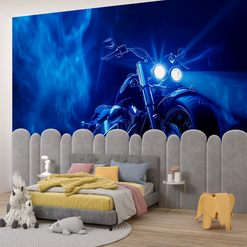 Papier peint belle moto ton bleu garcon345