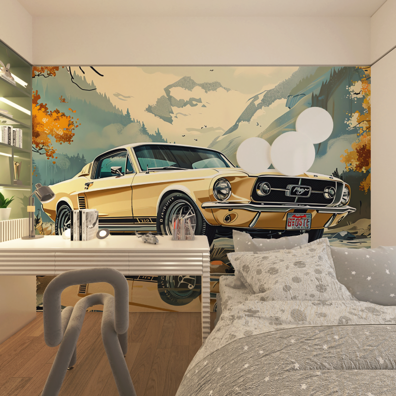 Papier peint voiture vintage mustang chambre adolescents