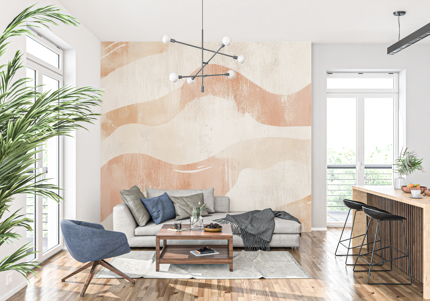 Papier peint terracotta et beige tendance tapisserie