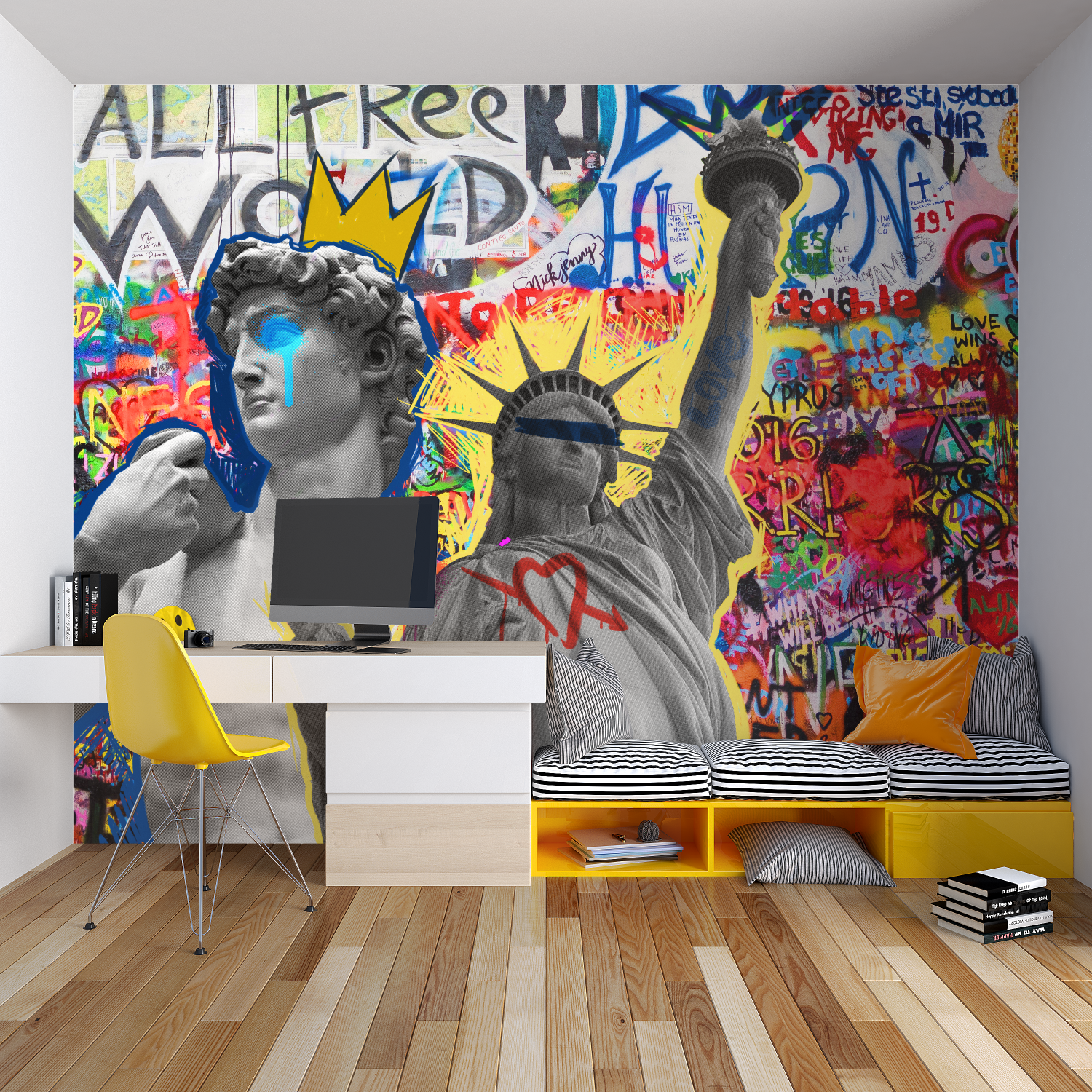 Papier Peint Panoramique Ado - chambre garçon lit