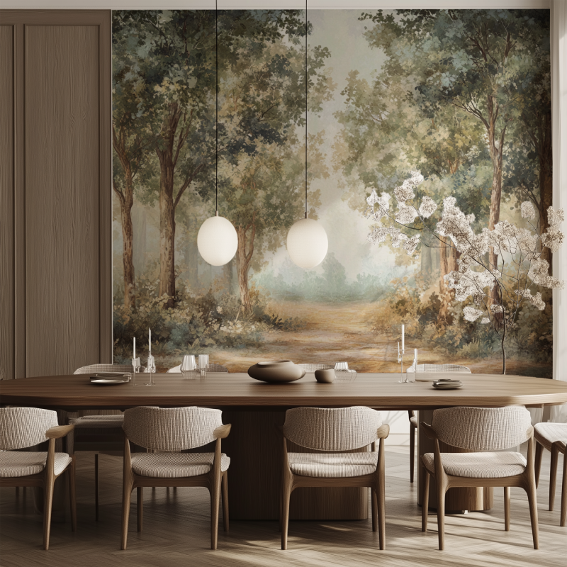 Papier peint arbre panoramique salle manger tendance