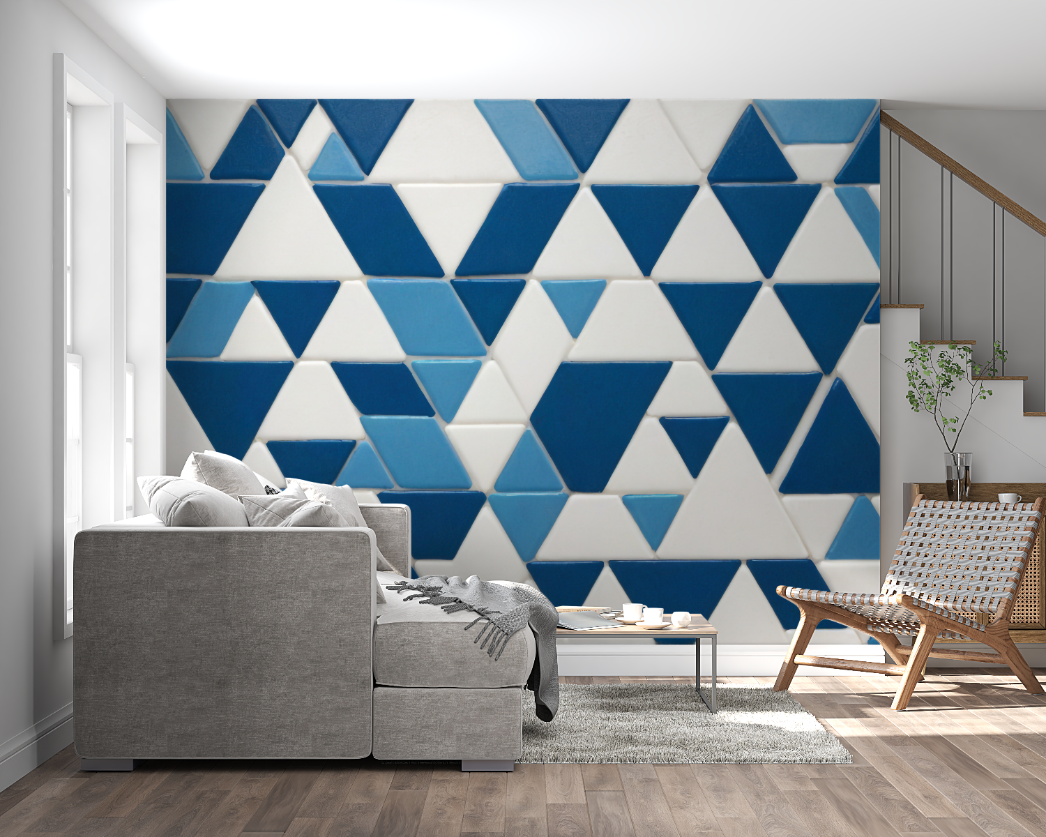 Papier Peint Triangle Bleu - salon