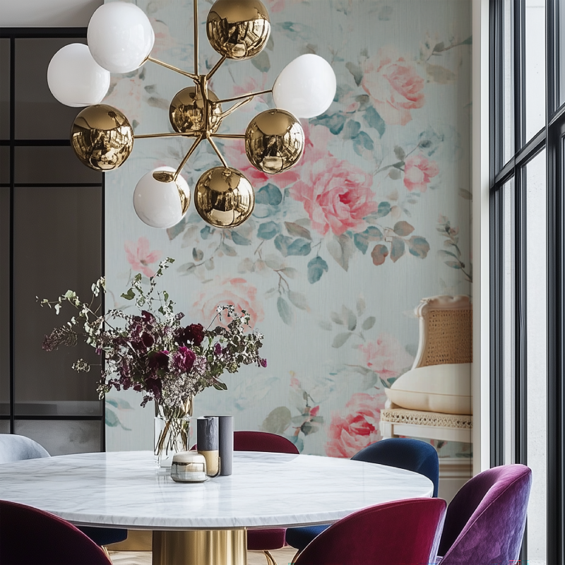 Papier peint vintage pastel salon chaise