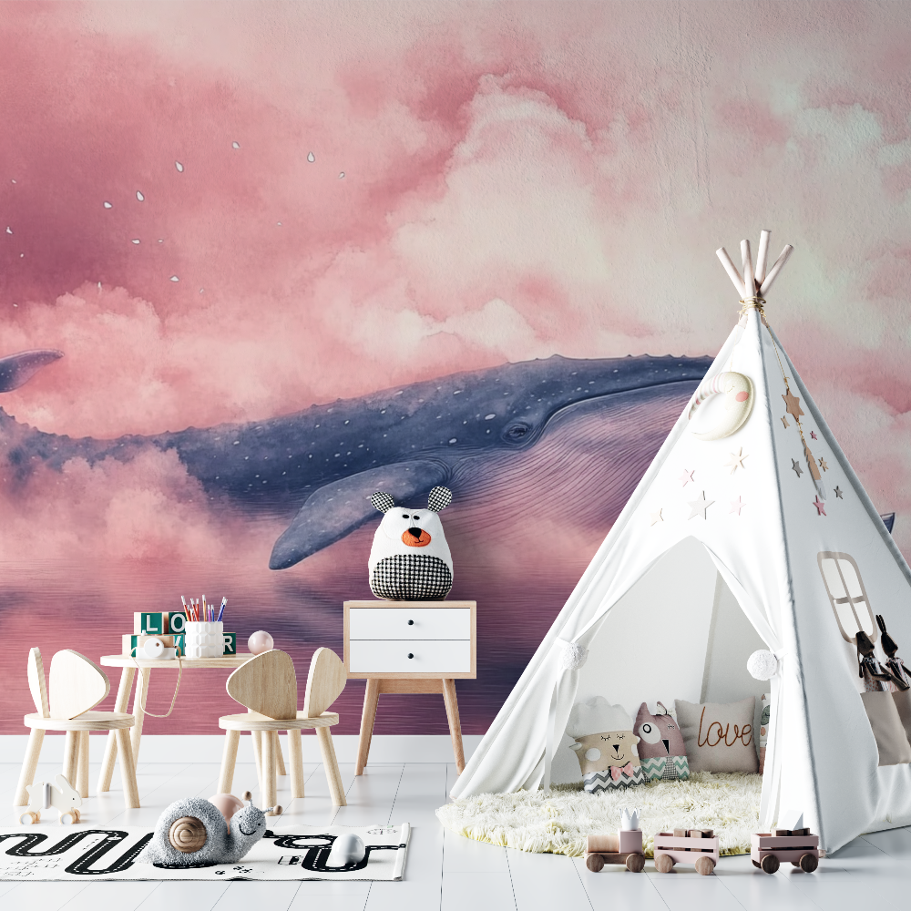 Papier peint baleine et bateau chambre bebe