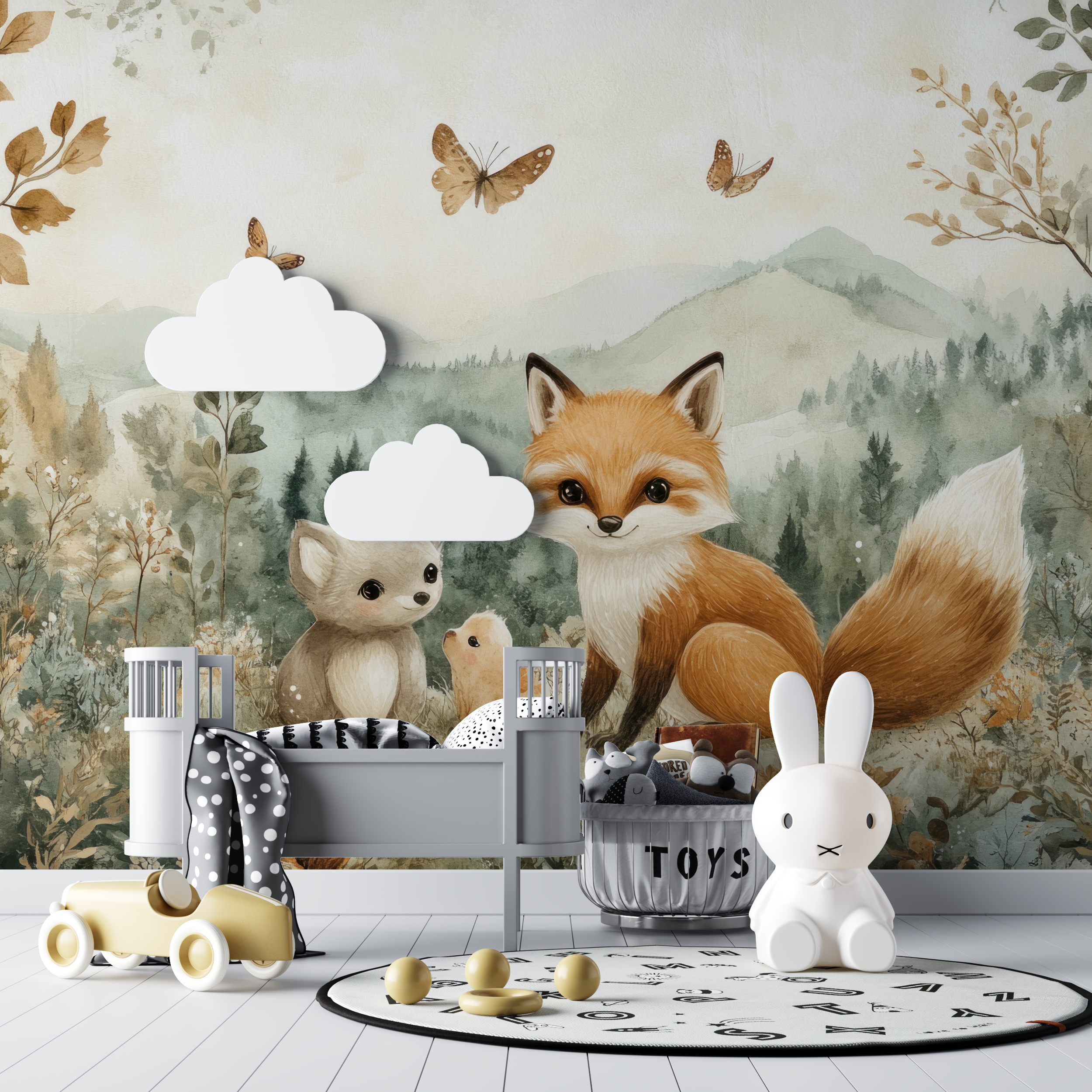 Papier peint renard et foret douce bebe tipi